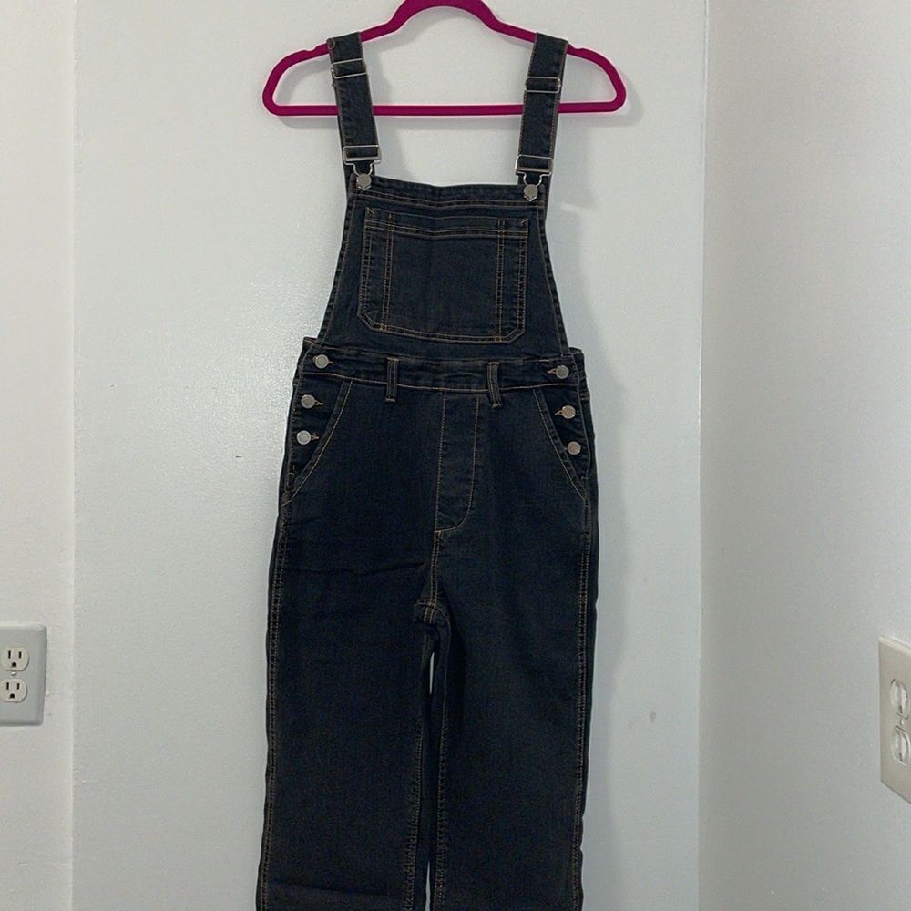 NWT WEWOREWHAT women’s size 2 straight tapered adjustable long overall jeans - Picture 4 of 15